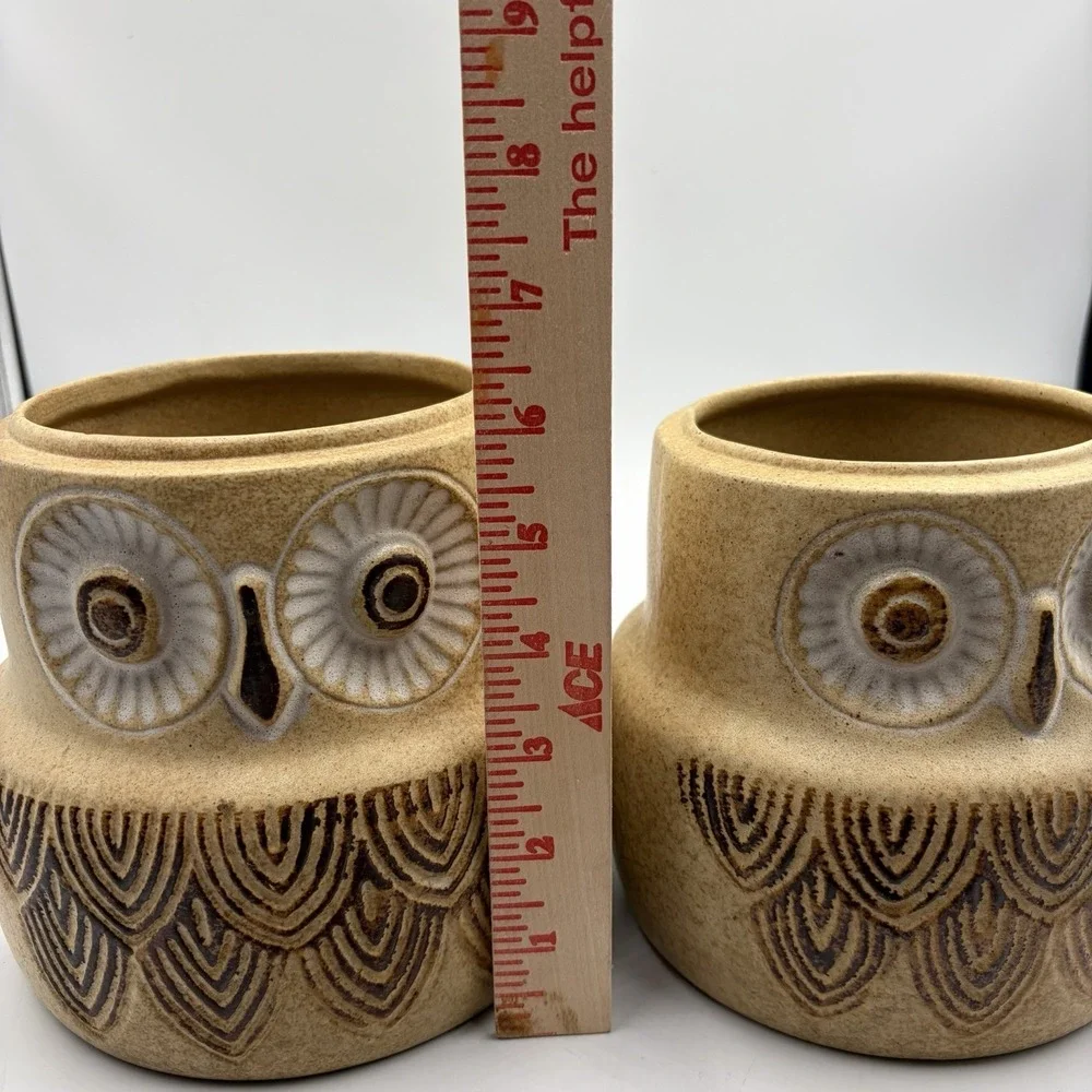 Two Vtg Owl Canisters W/ Lids Pottery Craft USA Mid Century Cottagecore Country